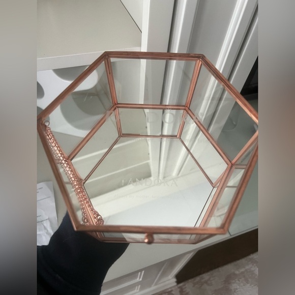 PANDORA Glass Jewelry Storage Box Octagon Copper Collectible Piece 2017 EUC - Picture 8 of 17